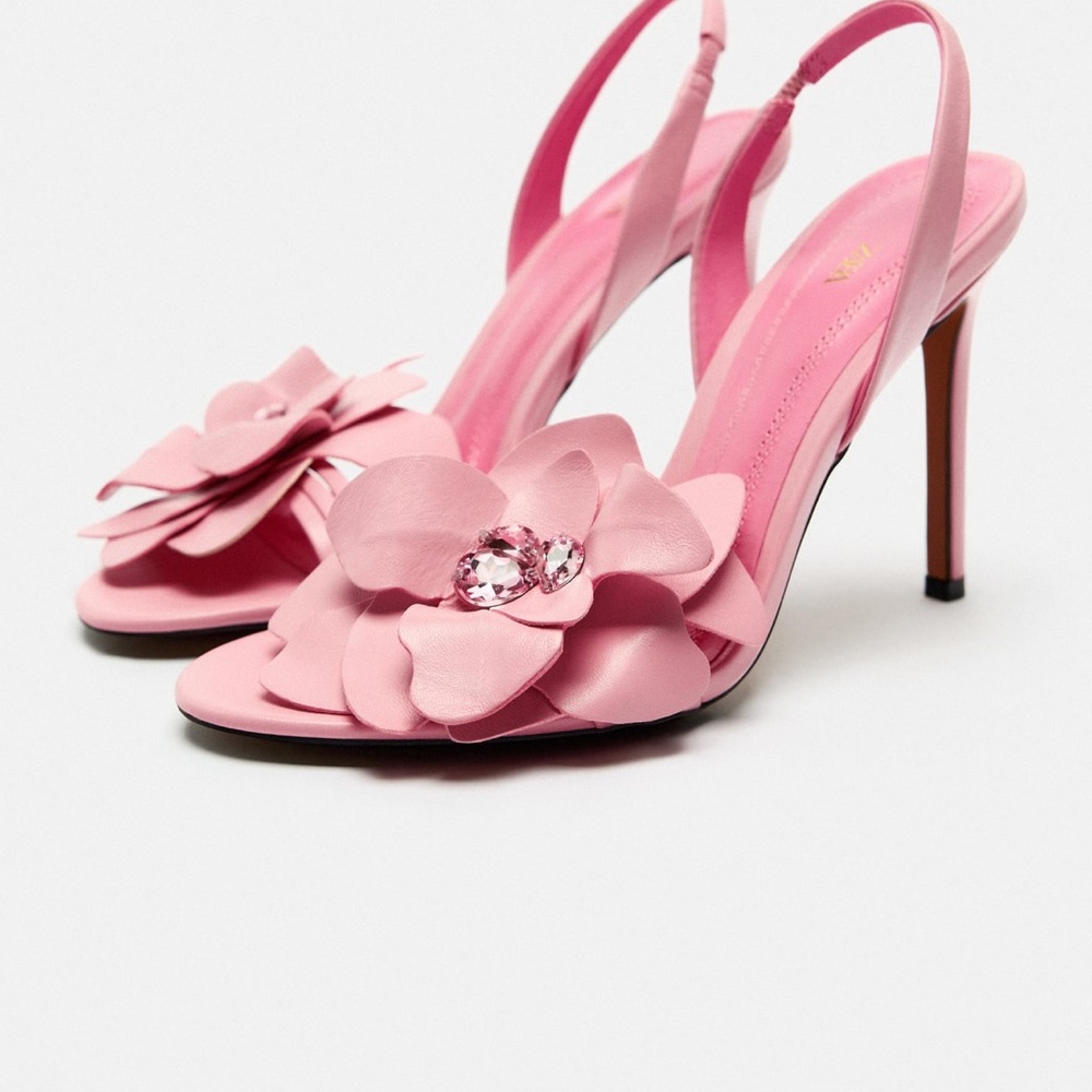 Zara pink leather flower pumps